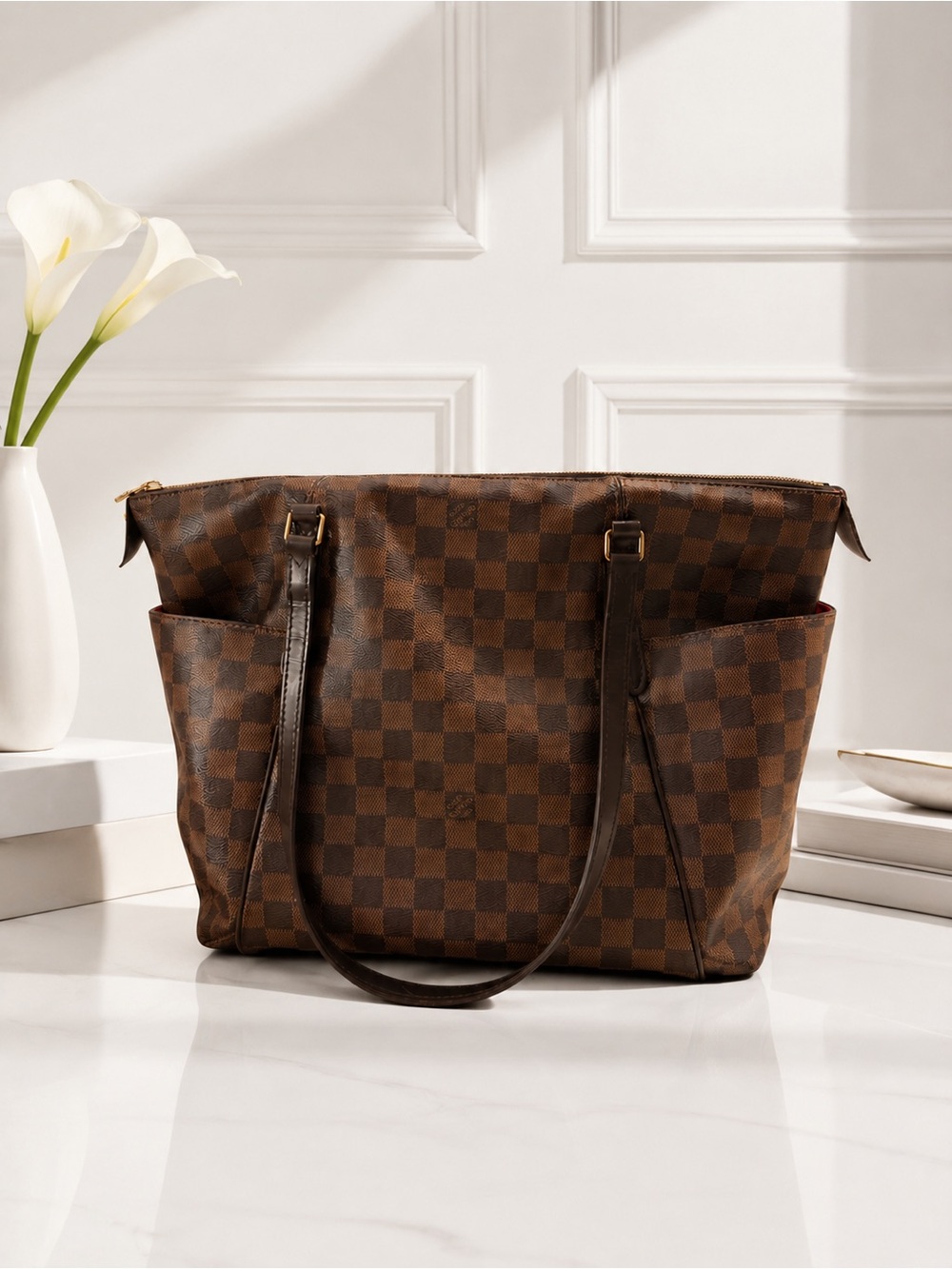 Louis Vuitton Brown Checkered Shoulder Tote — Beautiful & Exceptionally Durable
